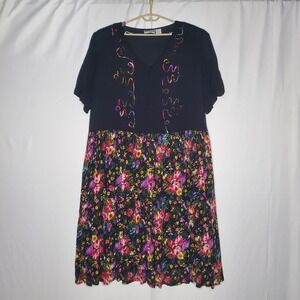 Ulterior Motives Dress Women 3X Artsy Boho Gauze Multicolor 90s Grunge Rainbow